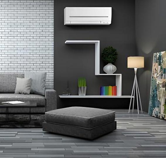 Plan 3d, salon avec une clim sur le mur